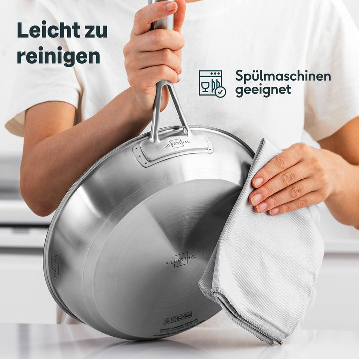 Edelstahlpfanne 28 cm Unbeschichtet + Pfannenwender